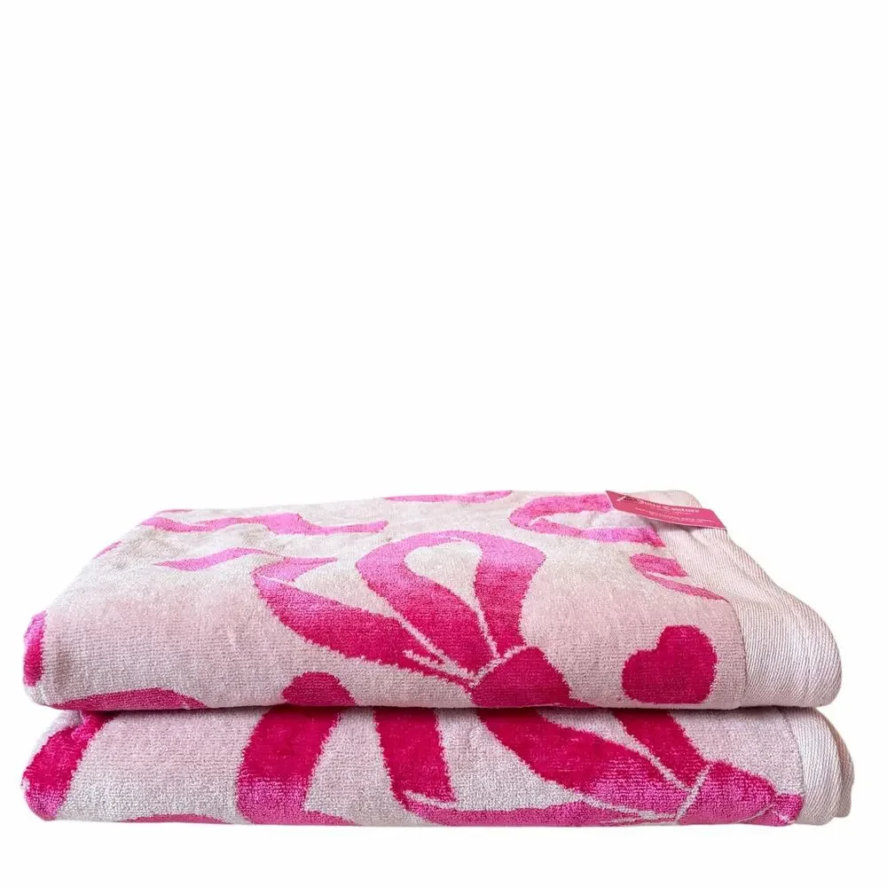 Juicy Couture Pink Bows Hearts Towel Set- 2 Hand & 2 Bath Towels Cotton NEW